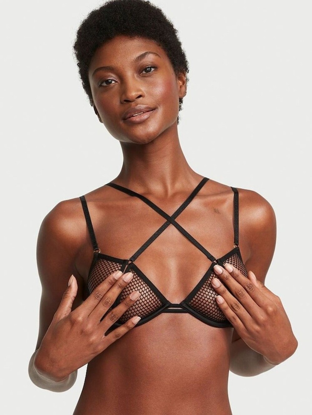 Victorias Secret Very Sexy Black Fishnet Mesh Cut Out Demi Bra - Black
